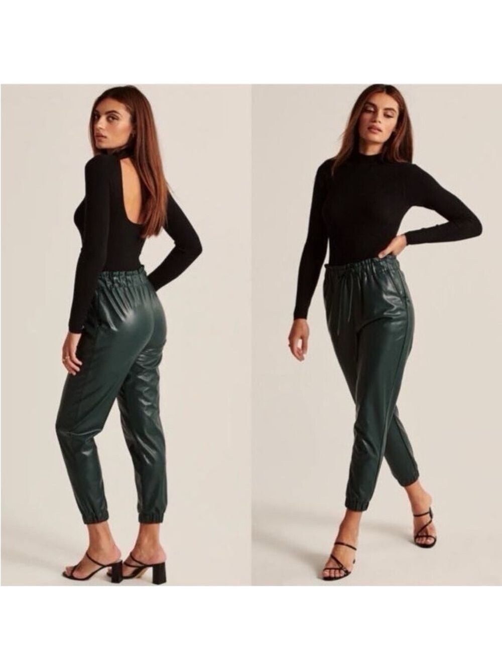 NWT Abercrombie & Fitch Vegan Faux Leather Joggers Pants size Small Green